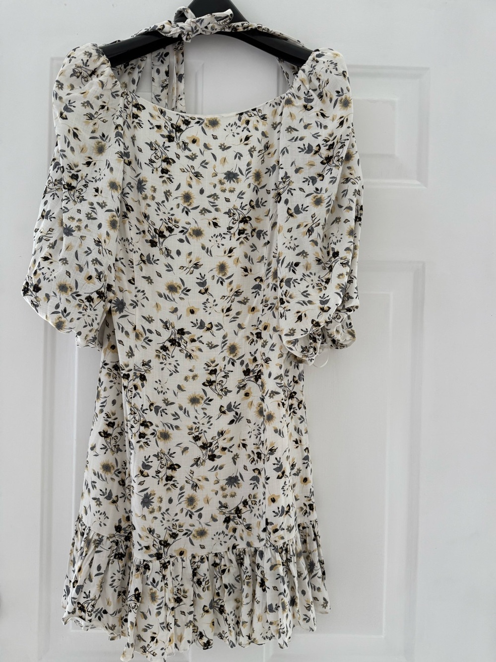 Skylar + Madison Ivory Floral Tie-Back Mini Dress with Yellow Accents